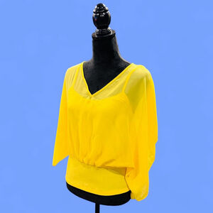 Yellow Sheer V-Neck Kimono Sleeve Blouse XS NEW